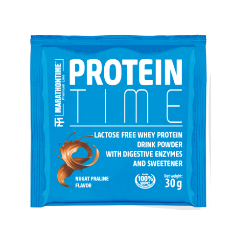 Protein Time Laktózmentes 30g Nugát praliné íz  új formula étrend-kiegészítő Marathontime prémium minőség