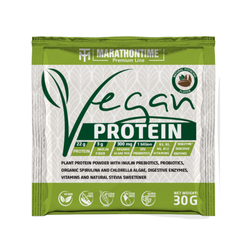 Vegán Protein 30g Pisztáciás íz  új formula étrend-kiegészítő Marathontime prémium minőség