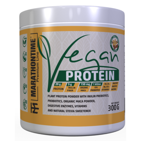 Vegán Protein 300g Vaníilia íz  új formula étrend-kiegészítő Marathontime prémium minőség