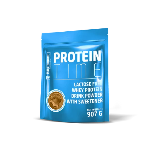 Protein Time Laktózmentes 907g Sós Karamell íz  új formula étrend-kiegészítő Marathontime prémium minőség