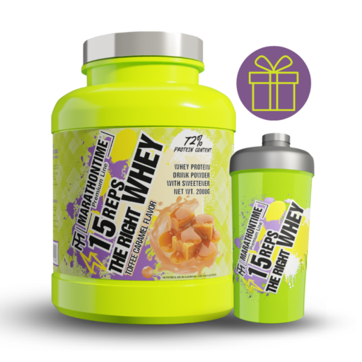 15 REPS THE RIGHT WHEY protein concentrate - 2000g GIFT with neon shaker - Toffee Caramel