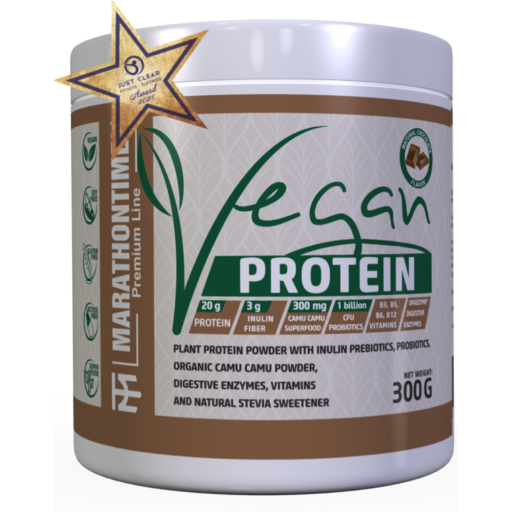 Vegán Protein 300g Csokoládé íz  új formula étrend-kiegészítő Marathontime prémium minőség
