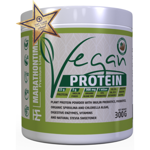 Vegán Protein 300g Pisztáciás íz  új formula étrend-kiegészítő Marathontime prémium minőség