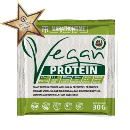 Vegán Protein 30g Pisztáciás íz  új formula étrend-kiegészítő Marathontime prémium minőség