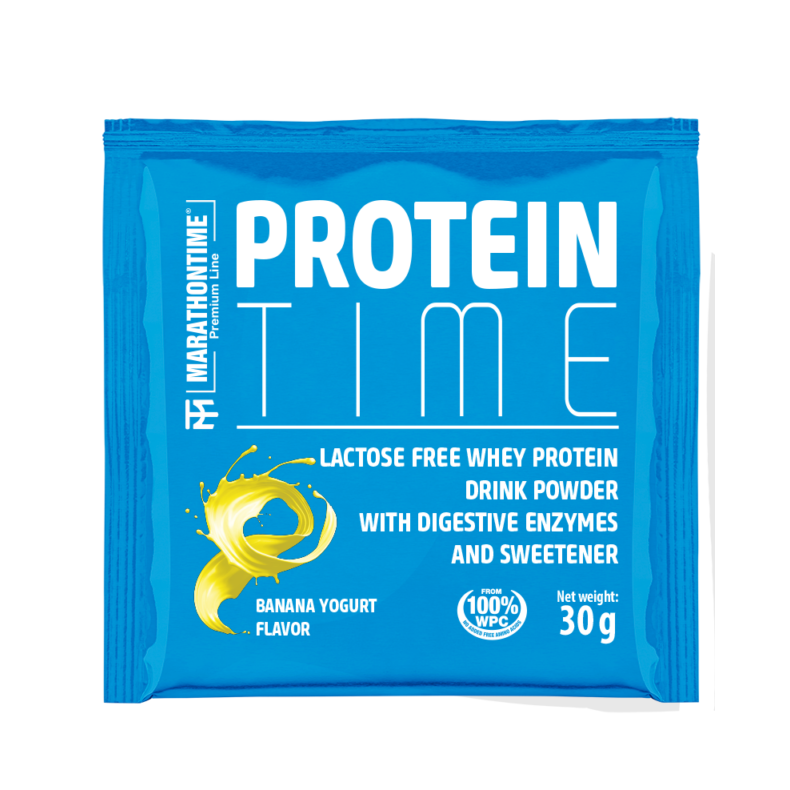 Protein Time Laktózmentes 30g Banán-yoghurt íz  új formula étrend-kiegészítő Marathontime prémium minőség