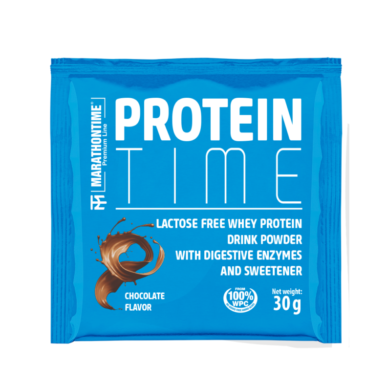 Protein Time Laktózmentes 30g Csokoládé íz  új formula étrend-kiegészítő Marathontime prémium minőség