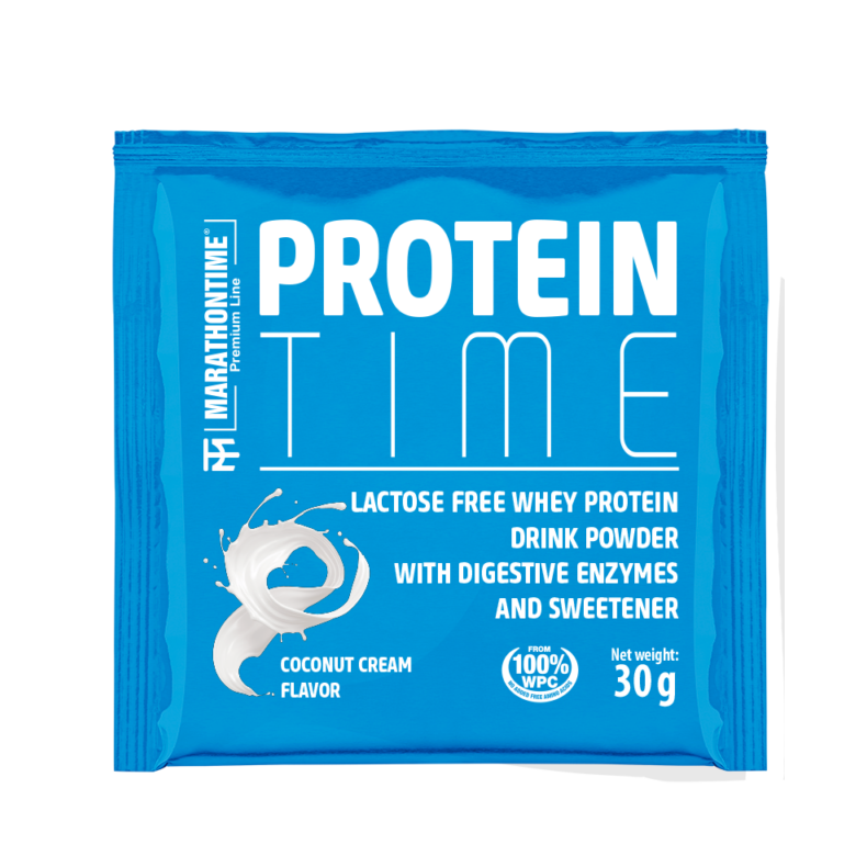 Protein Time Laktózmentes 30g Kókuszkrémes íz  új formula étrend-kiegészítő Marathontime prémium minőség