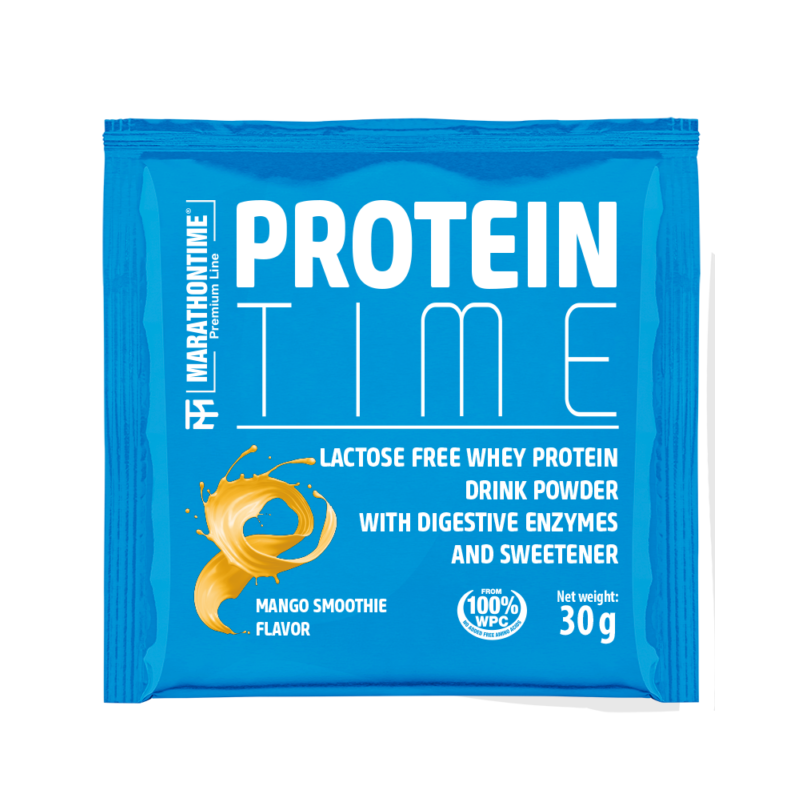 Protein Time Laktózmentes 30g Mangó íz  új formula étrend-kiegészítő Marathontime prémium minőség
