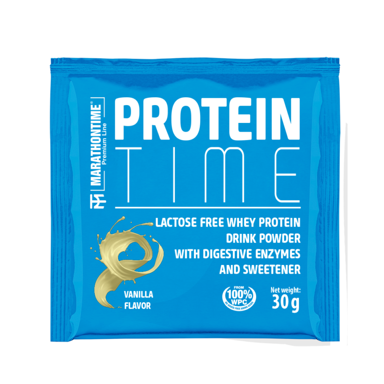 Protein Time Laktózmentes 30g Vanília íz  új formula étrend-kiegészítő Marathontime prémium minőség