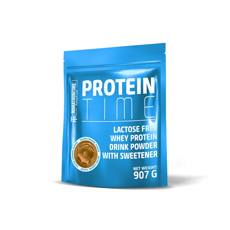 Protein Time Laktózmentes 907g Sós Karamell íz  új formula étrend-kiegészítő Marathontime prémium minőség