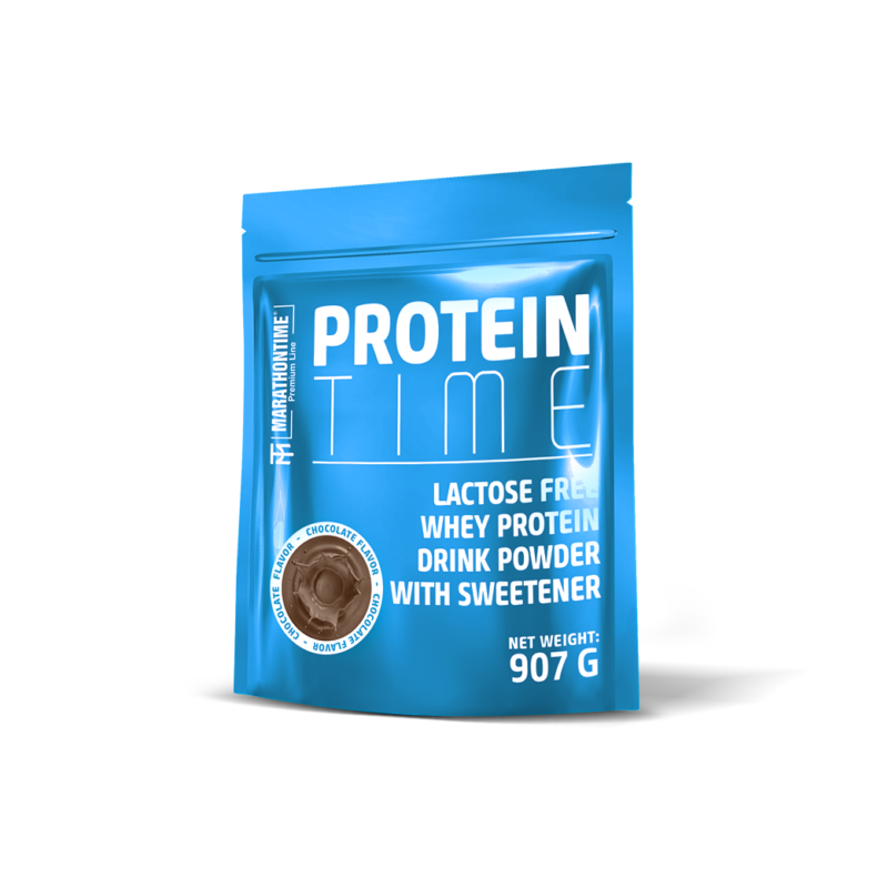 Protein Time Laktózmentes 907g Csokoládé íz  új formula étrend-kiegészítő Marathontime prémium minőség