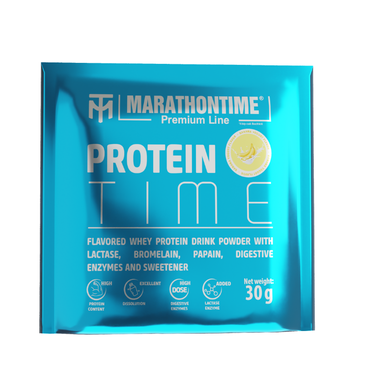 Protein Time Laktózmentes 30g Banán-yoghurt íz  új formula étrend-kiegészítő Marathontime prémium minőség