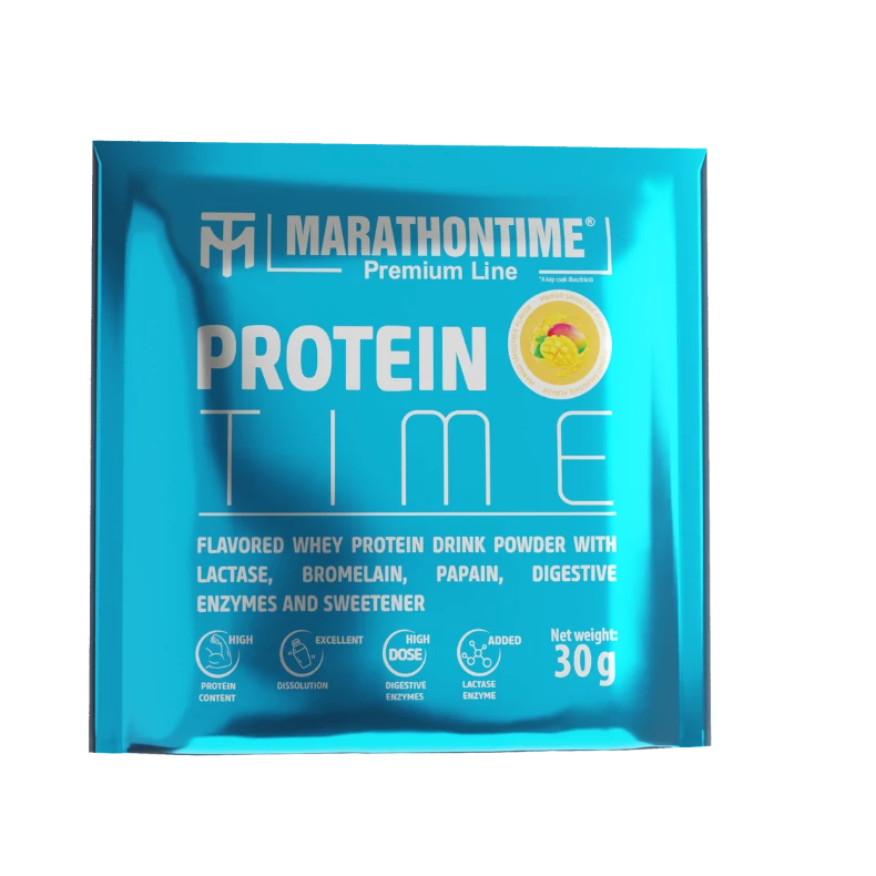 Protein Time Laktózmentes 30g Mangó íz  új formula étrend-kiegészítő Marathontime prémium minőség