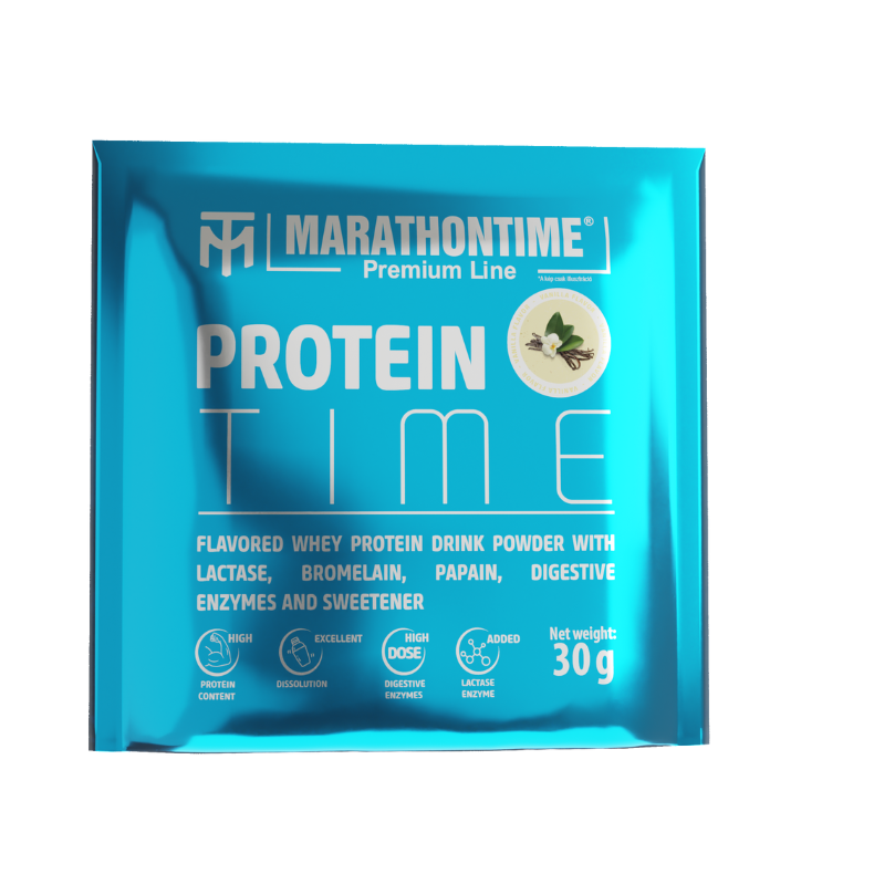 Protein Time Laktózmentes 30g Vanília íz  új formula étrend-kiegészítő Marathontime prémium minőség