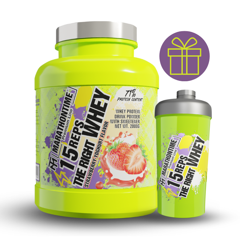 15 REPS THE RIGHT WHEY protein concentrate - 2000g with gift neon shaker - Strawberry-Yoghurt