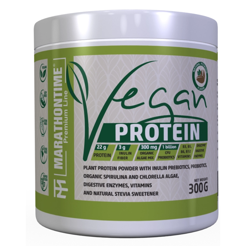 Vegán Protein 300g Pisztáciás íz  új formula étrend-kiegészítő Marathontime prémium minőség