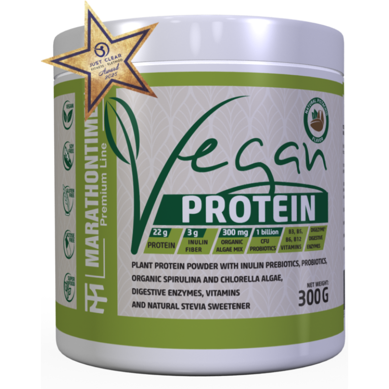 Vegán Protein 300g Pisztáciás íz  új formula étrend-kiegészítő Marathontime prémium minőség